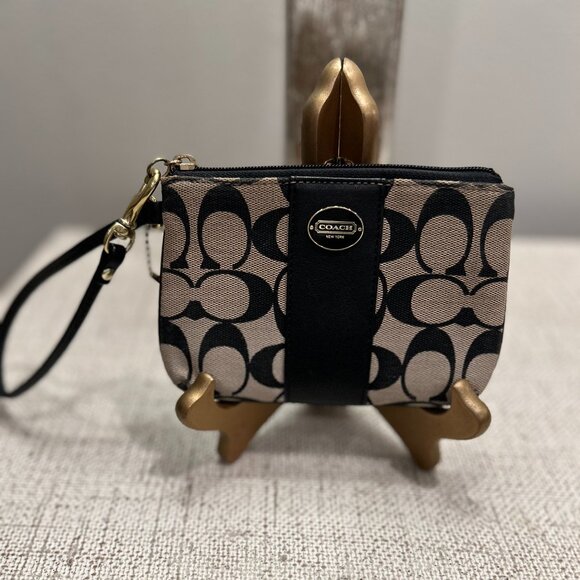Coach Jacquard with Leather Strip Monogram Wristlet - Picture 1 of 5